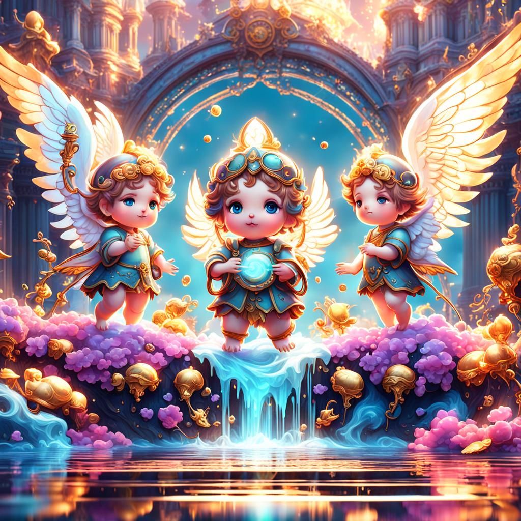 Cute Kawaii Cherubs in Detailed Matte Painting