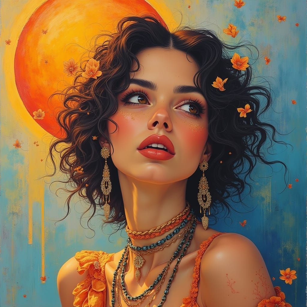 Utopian Goddess in Vibrant Gouache