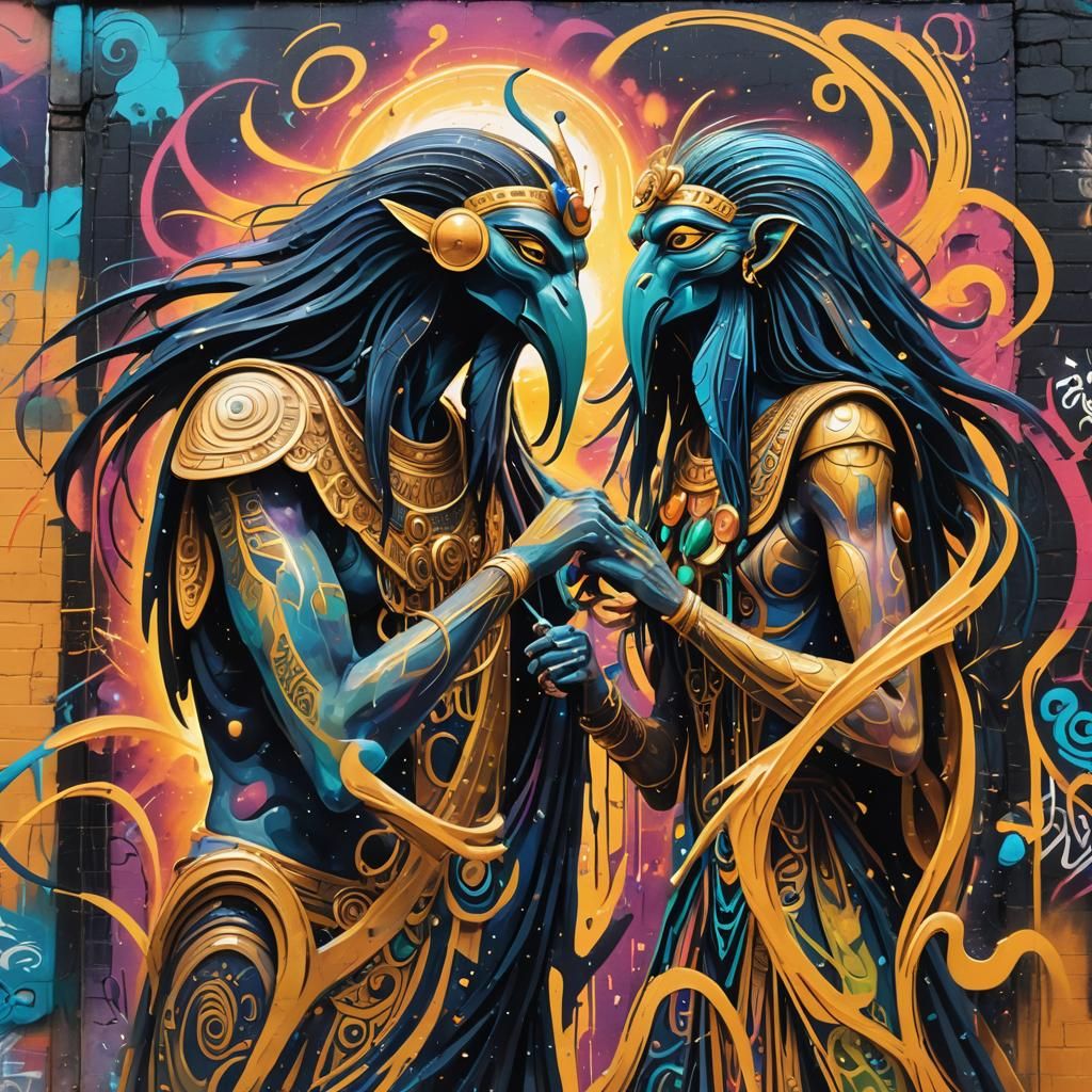 Psychedelic Graffiti Art: Thoth and Pandora in Alleyway