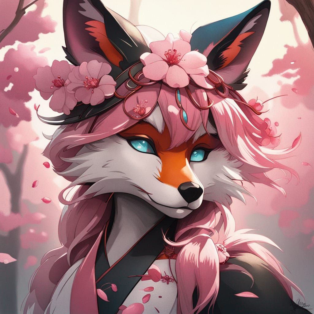 A cherry blossom fox