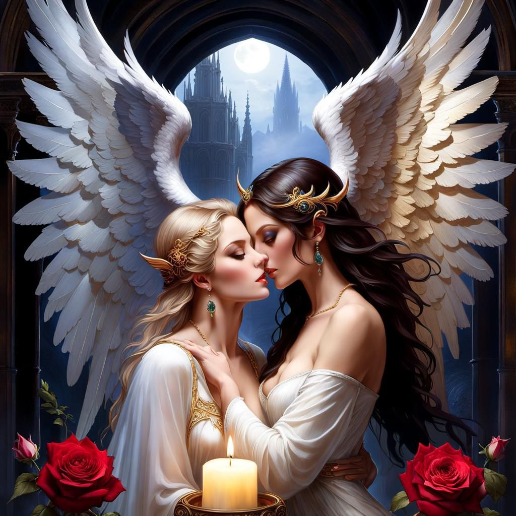 Angelic Demon Kiss in Ethereal Monastery