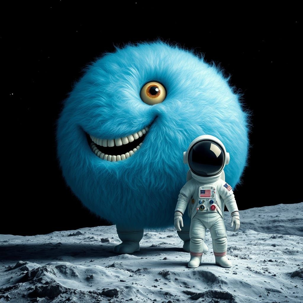 Celestial Being with Iridescent Blue Fur and Goofy Eyeball