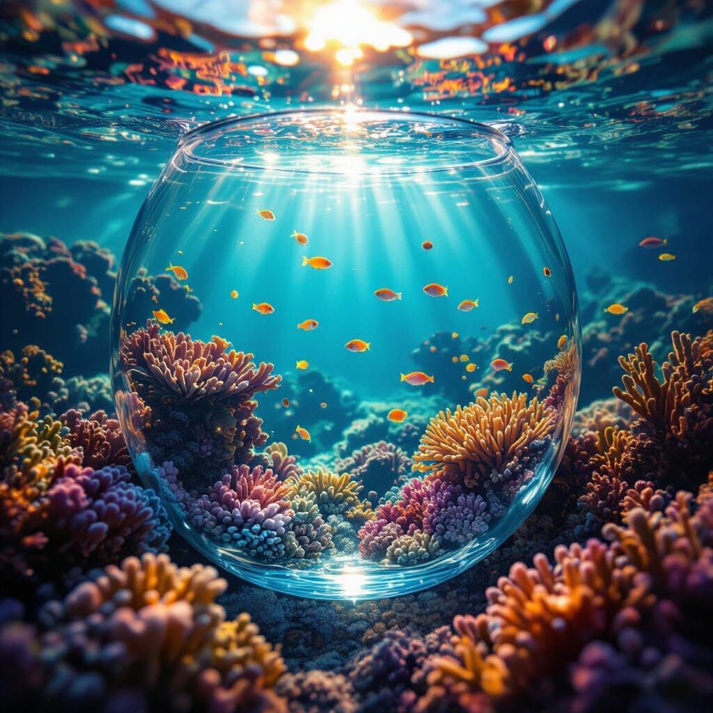 Vibrant Underwater World at Glass Bottom in Macro Photograph...