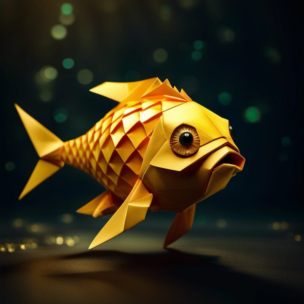 Origami Goldfish in Ocean: 3D Digital Art