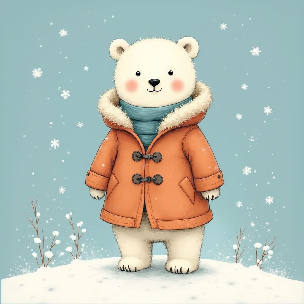 Polar Bear in Parka on Icy Tundra