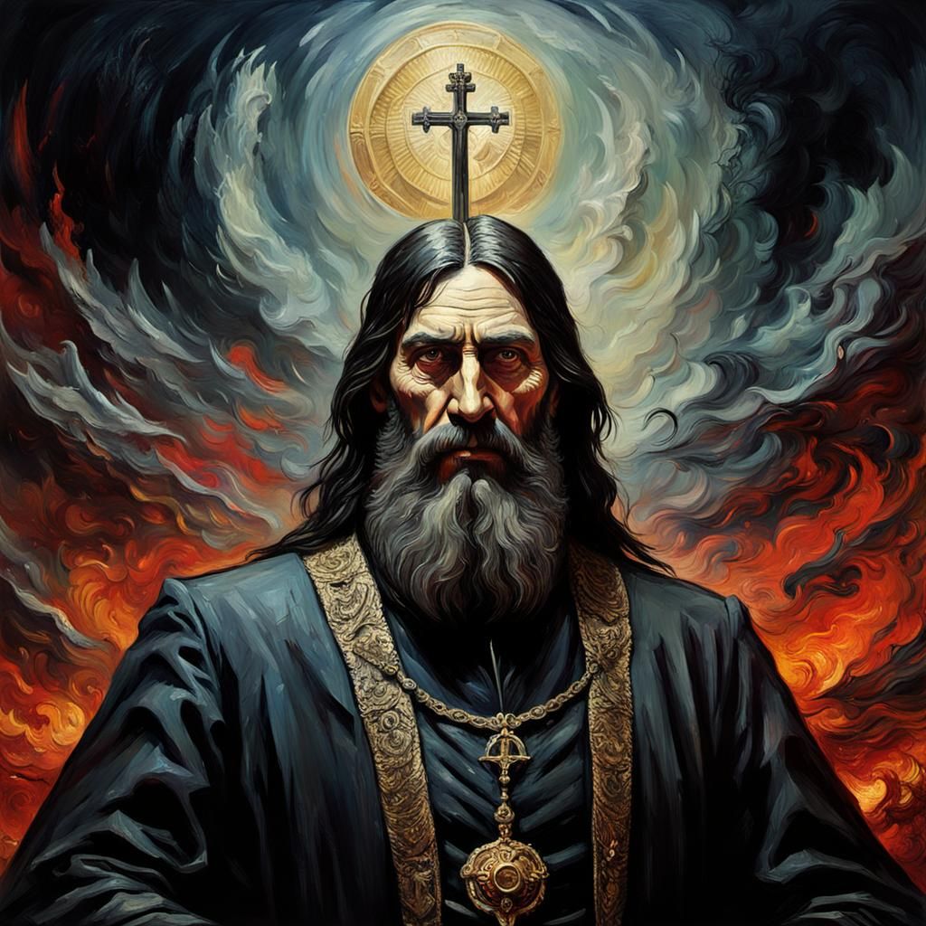 Epic Impressionist Portrait of Rasputin in Maximalist Style