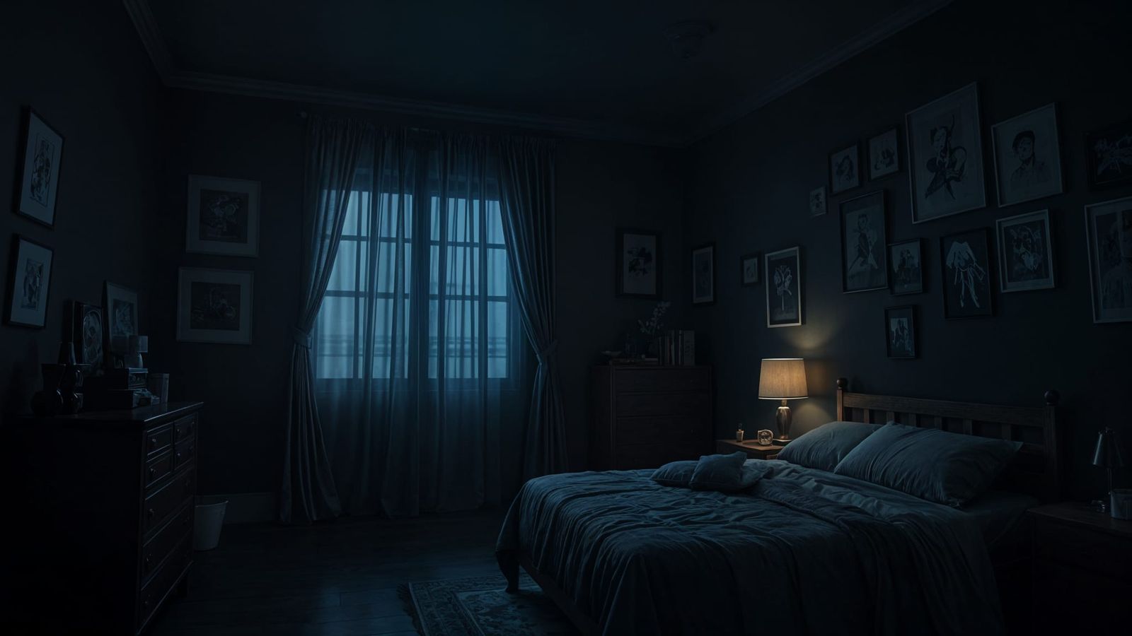Dark Bedroom Scene in 3D Anime Art Style
