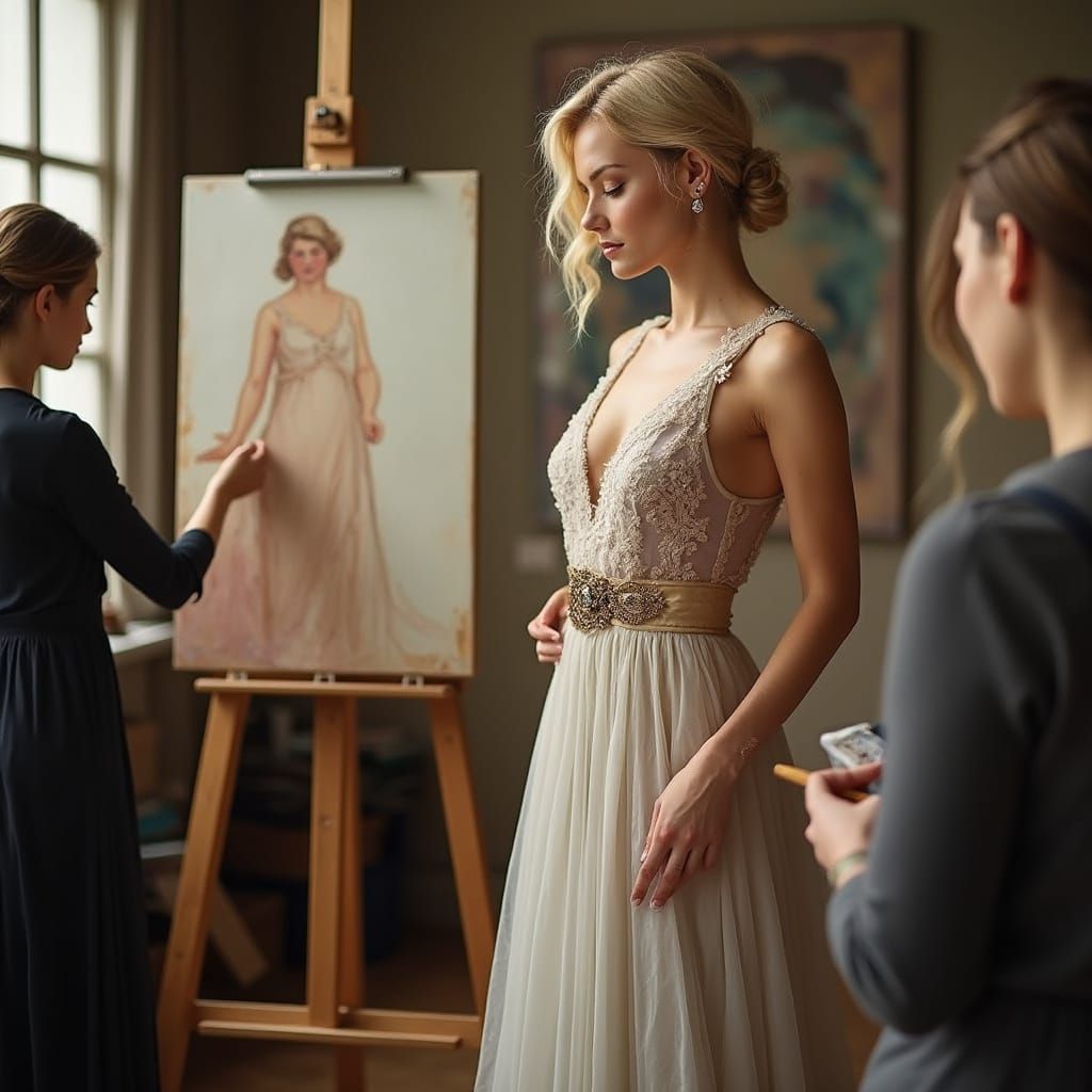 Elegant Model in Studio, Art Nouveau Style