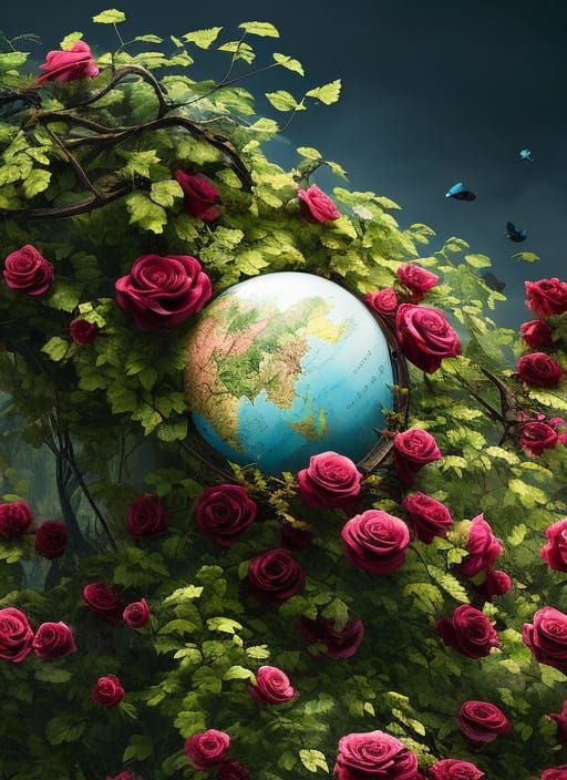 Rose Covered Globe: Digital Rendering in Fantasy Tones