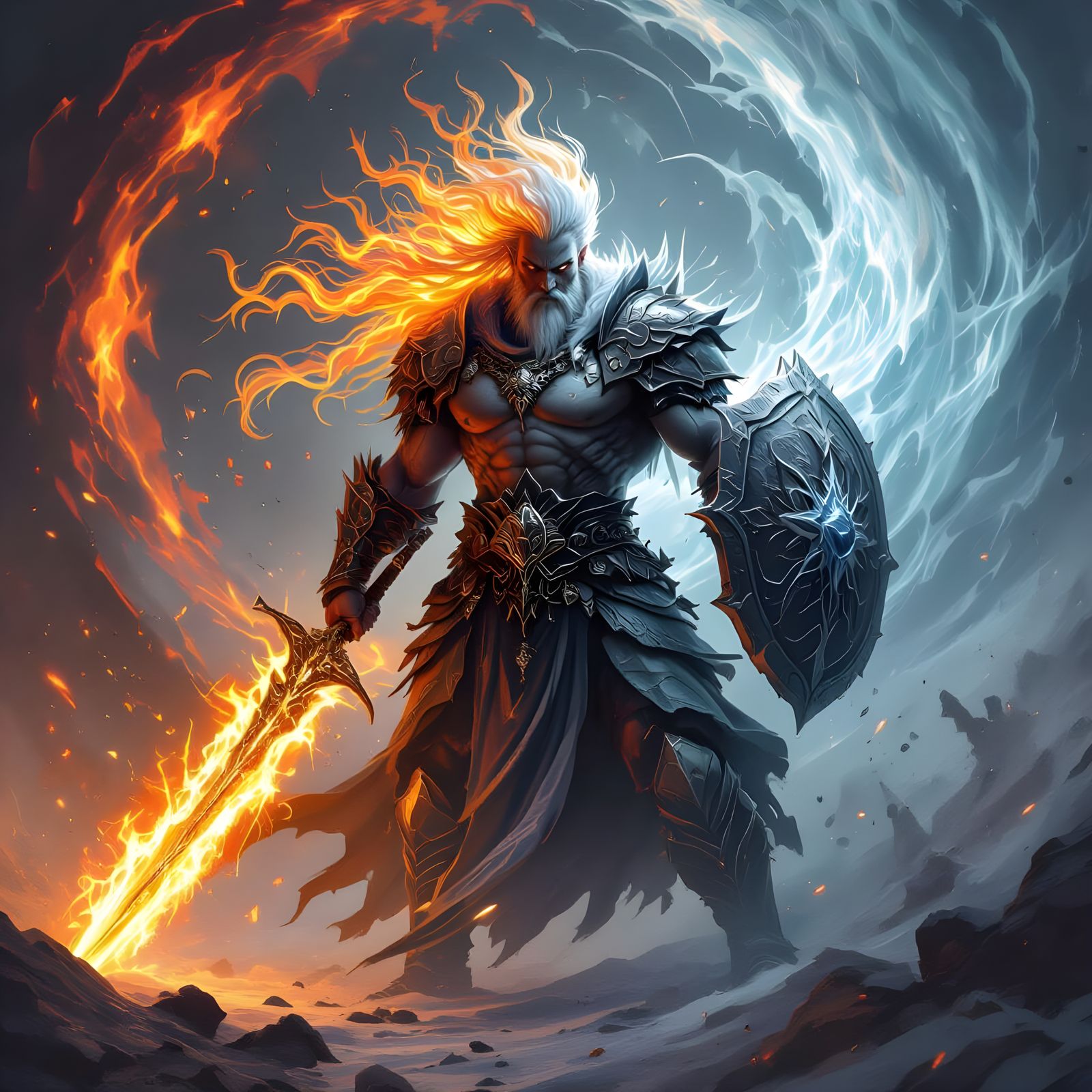 God of Fire, Ice, and War in Epic Fantasy Art