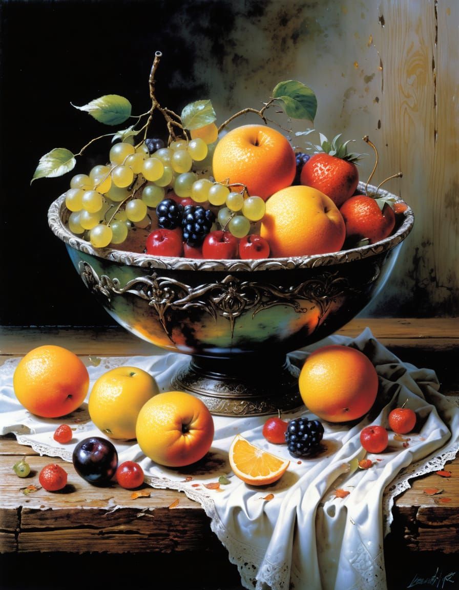 Fruit Bowl Still Life in Comic Book Style