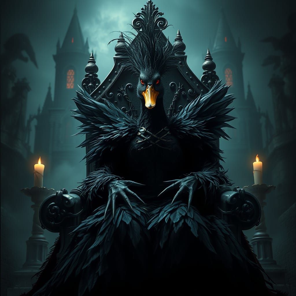 Duck Villainess on Throne in Dark Fantasy Art