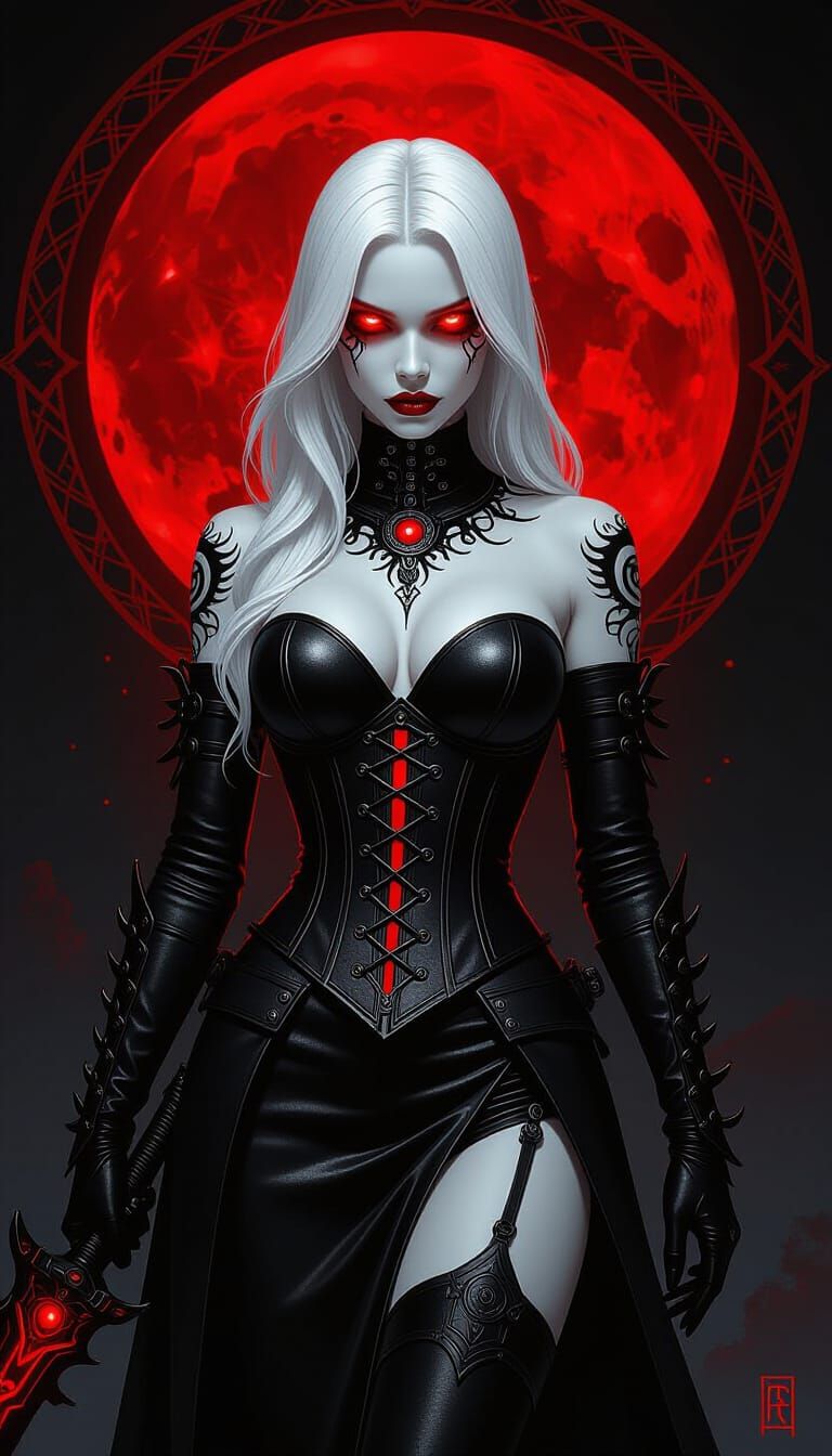 Albino Vampire Combatant Under Lunar Eclipse
