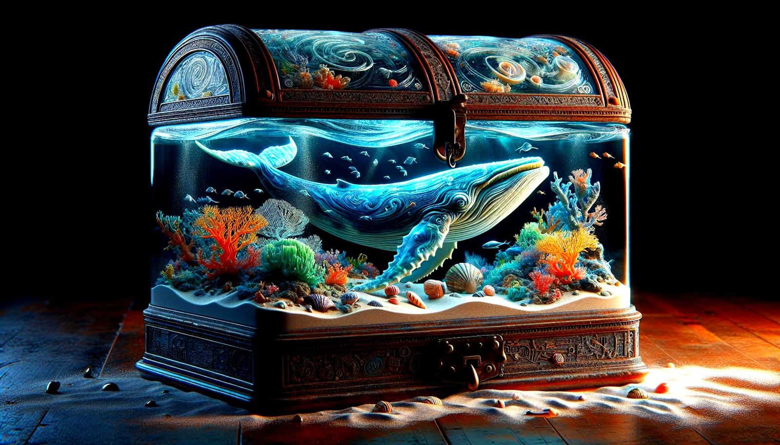 Underwater Kingdom Inside Antique Glass Treasure Chest
