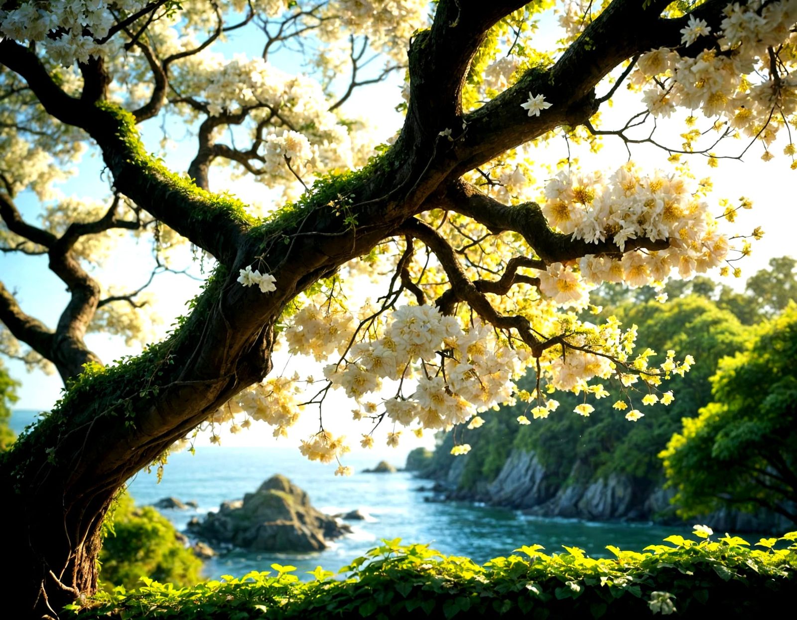 Majestic Flowering Maple Tree in Ethereal Serenity