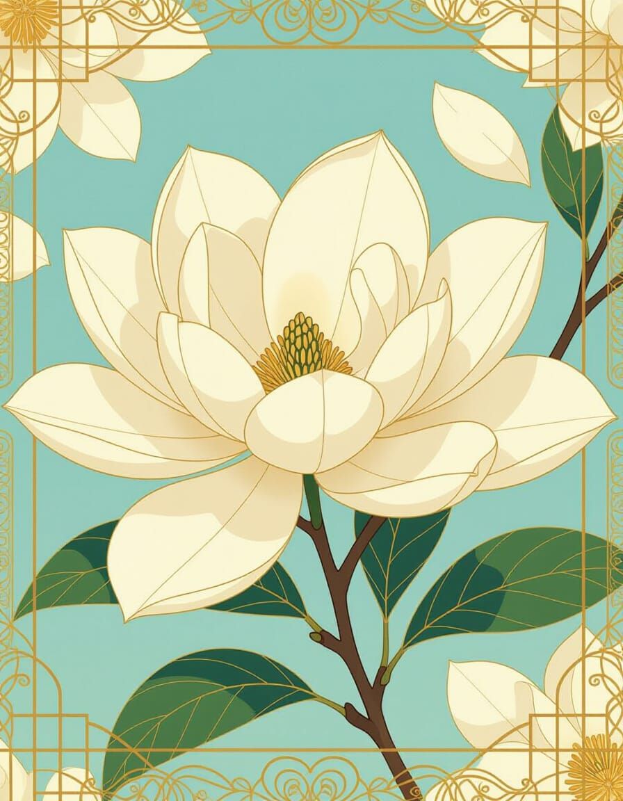Magnolia Flower in Vintage Anime Style