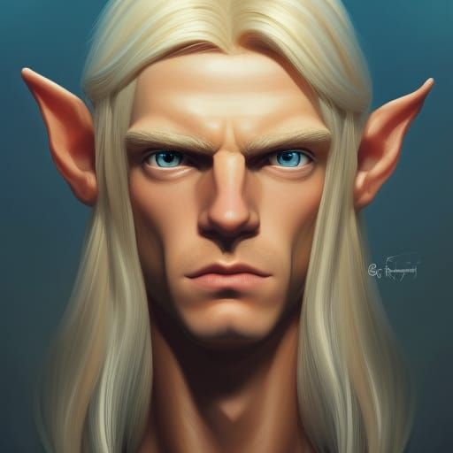Handsome Elf Portrait in Hyperdetailed Style