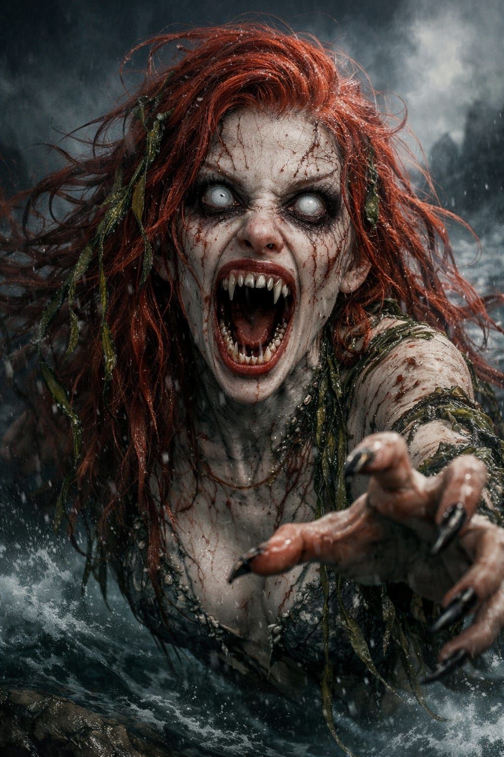 Eerie Horror Mermaid Portrait in Dark Fantasy Style