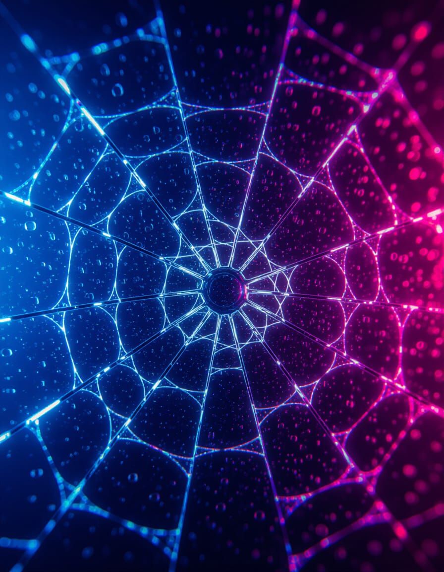 Abstract Shattered Glass with Neon Rain Reflections