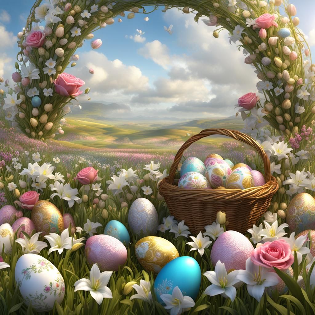 Spring Field Easter Basket in Detailed 3D