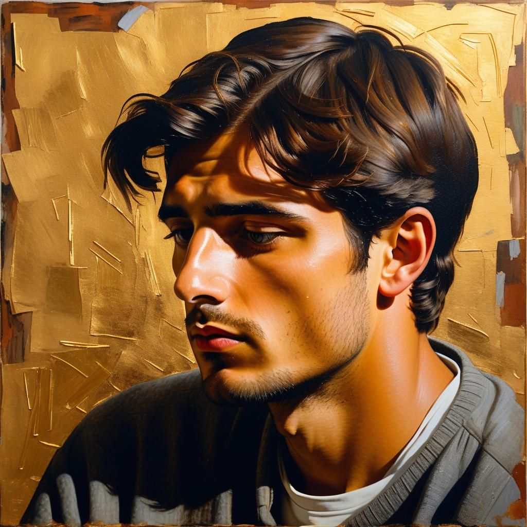 Modigliani-Inspired Italian Student with Thoughtful Expressi...