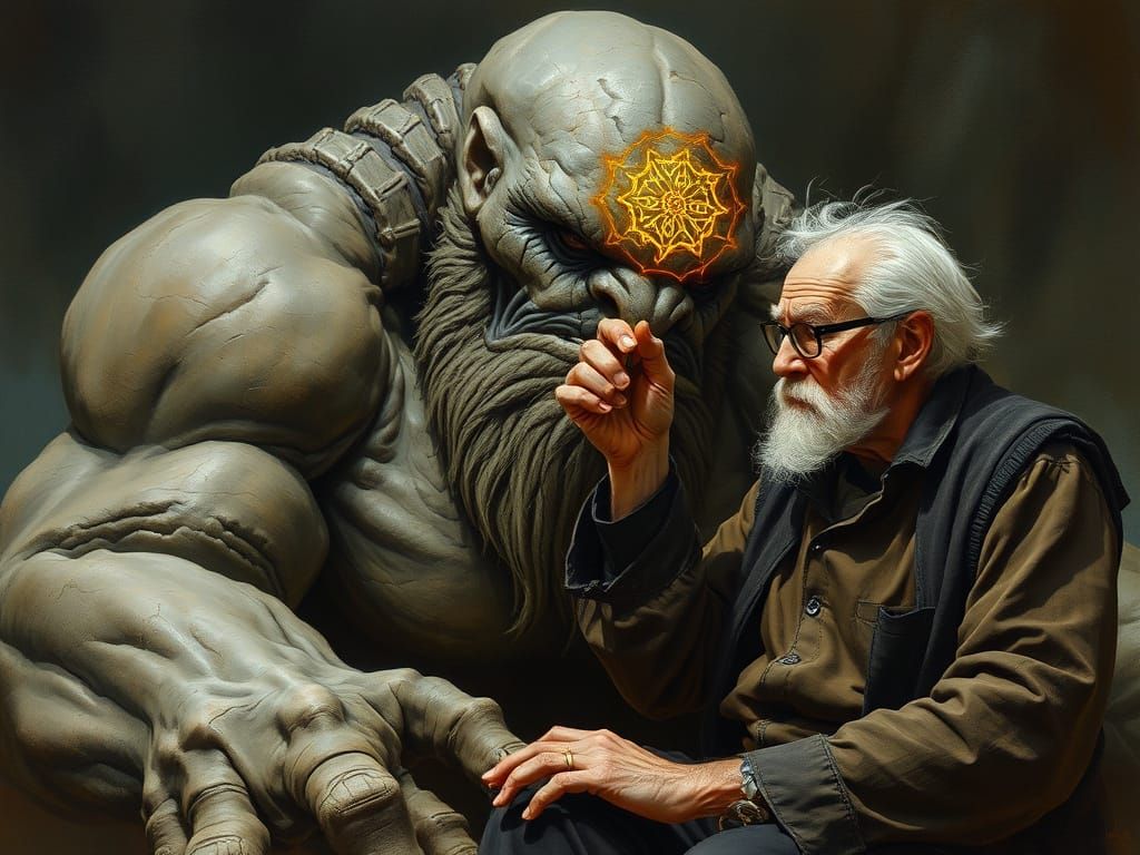 Golem Receives Rune in Fantasy Art Style