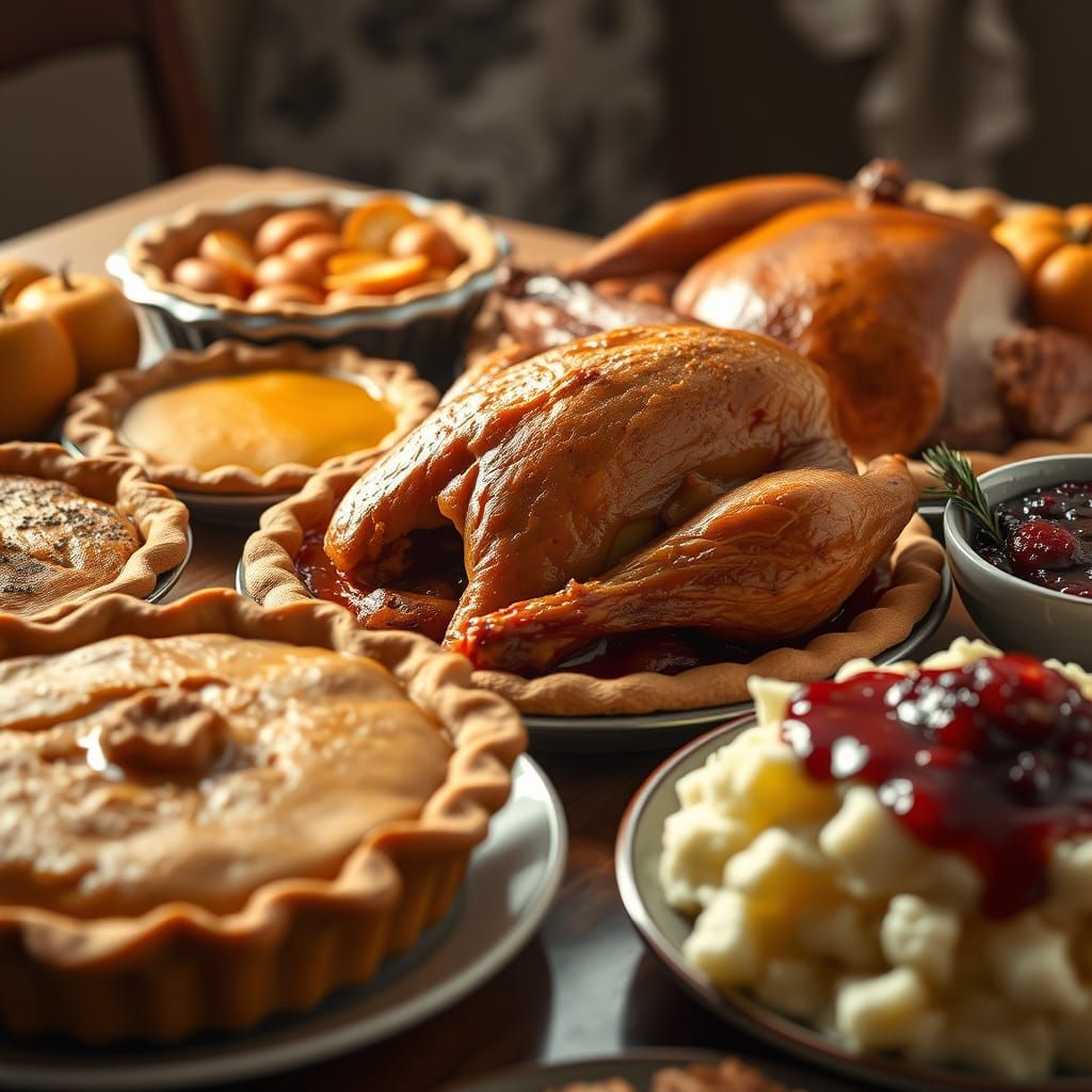 Thanksgiving Feast: Pies, Turkey, and Festive Delights