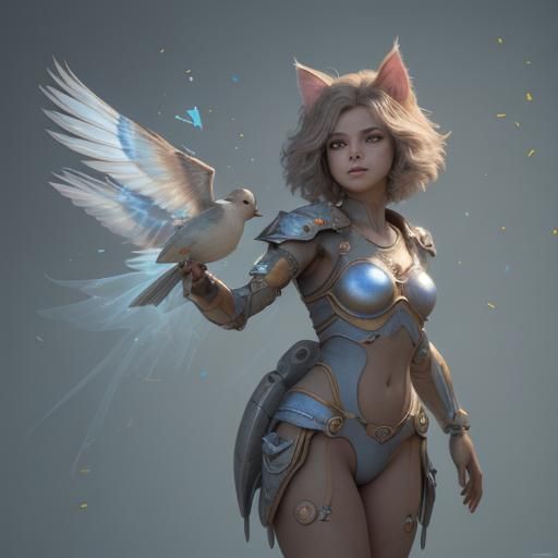 Cute Fluffy Kitten with Confetti in 3D Digital Art