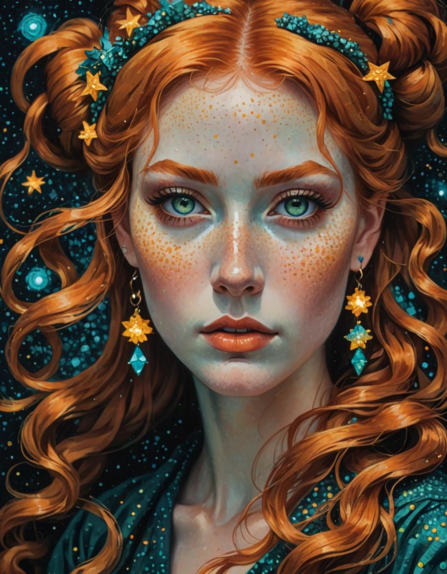 Neo-Impressionist Portrait of Girl with Fiery Hair