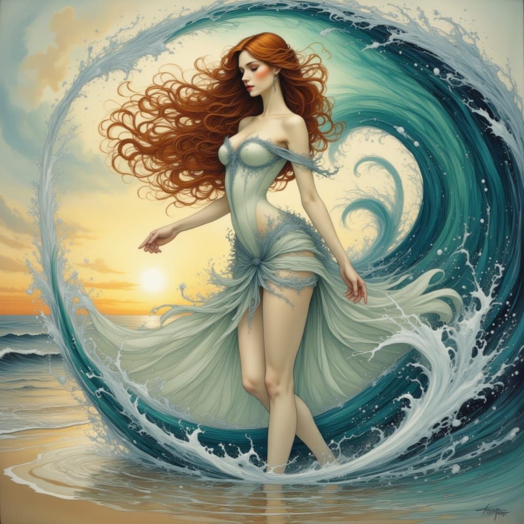 Ethereal Beach Goddess in Airbrush Style