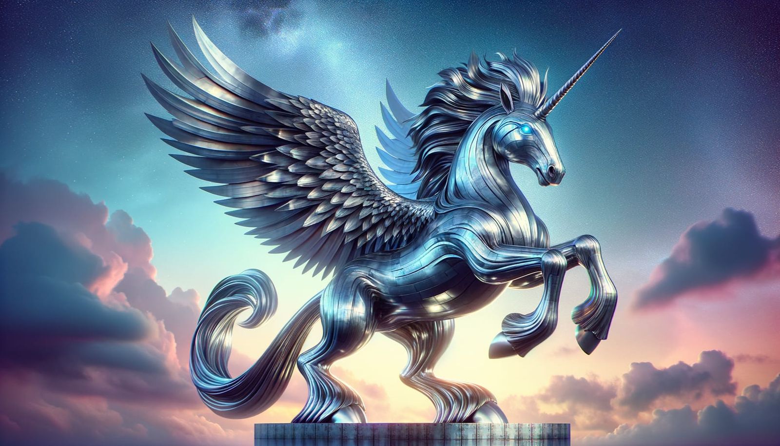 Majestic Steel Alicorn with Ethereal Twilight Sky