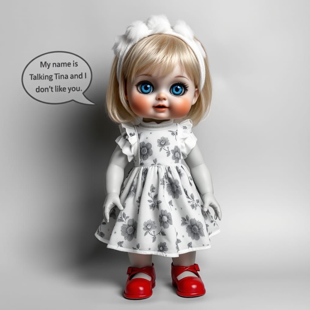Creepy Talking Tina Doll in Black and White