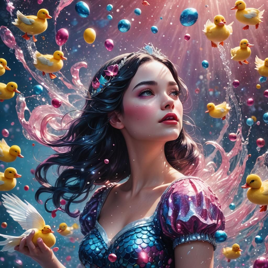 Snow White Space Mermaid in Hyperrealistic Splash Art
