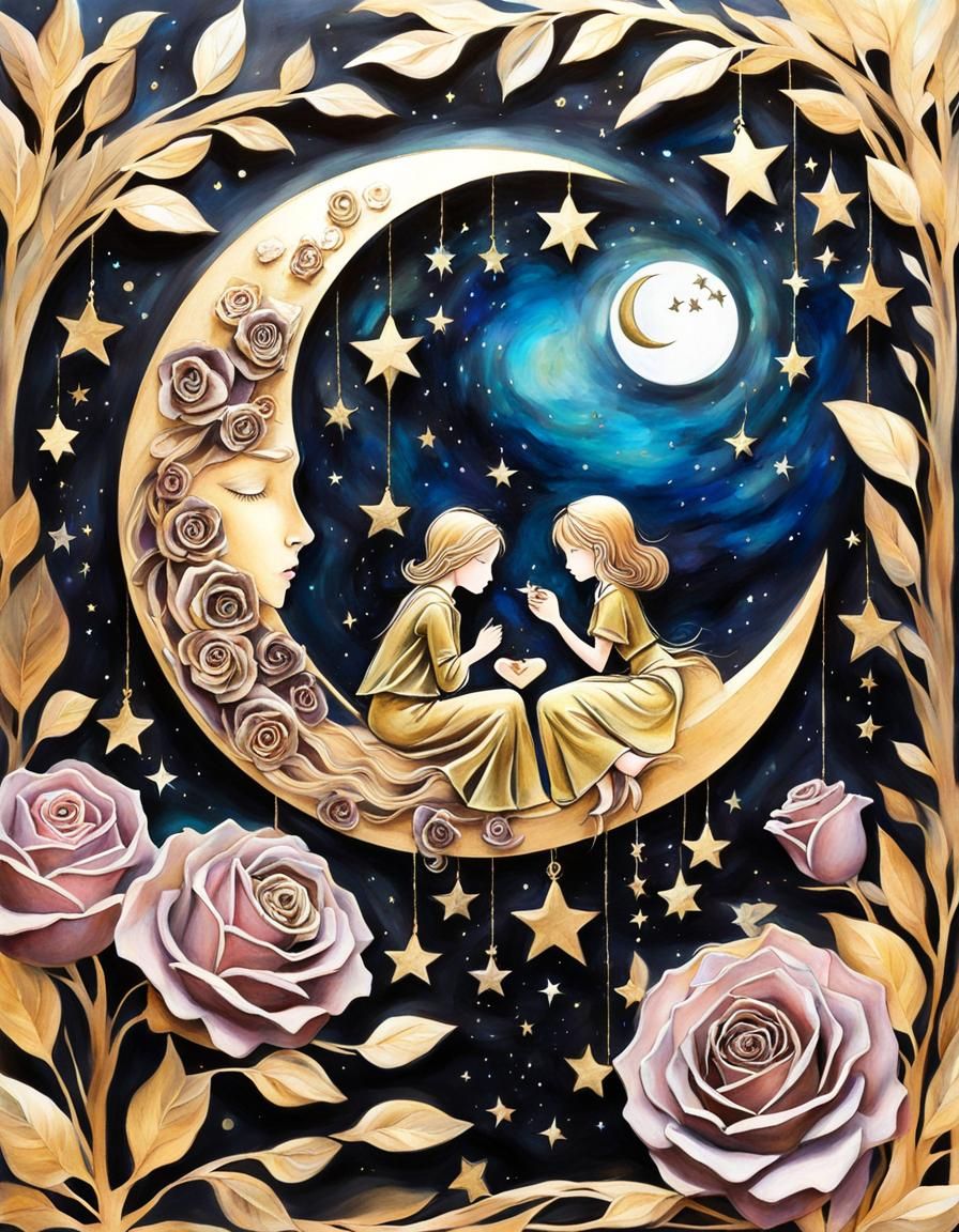 Magical Moonlit Gift with Oil and Ink Effects
