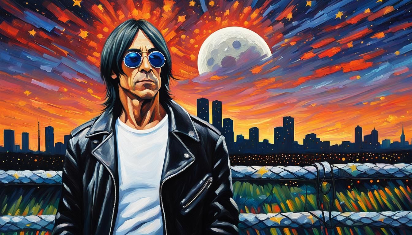 Iggy Pop Acrylic Painting with Electric Fence