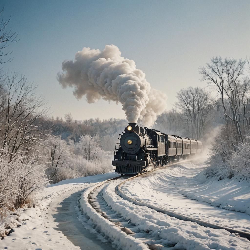Steam Locomotive on Taedong River: Vintage Photography