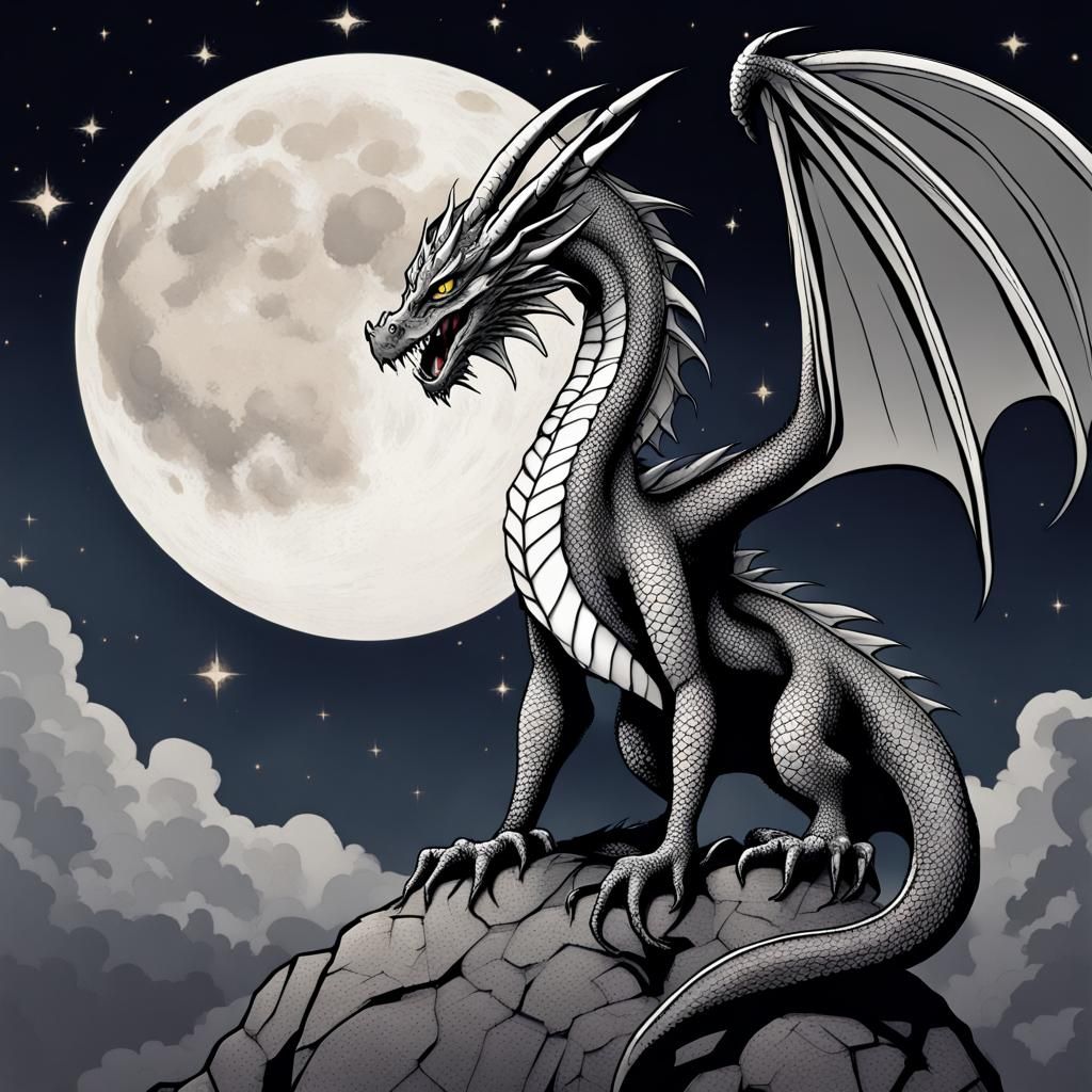 Celestial Dragon Gazing at Moon with Universe Scales