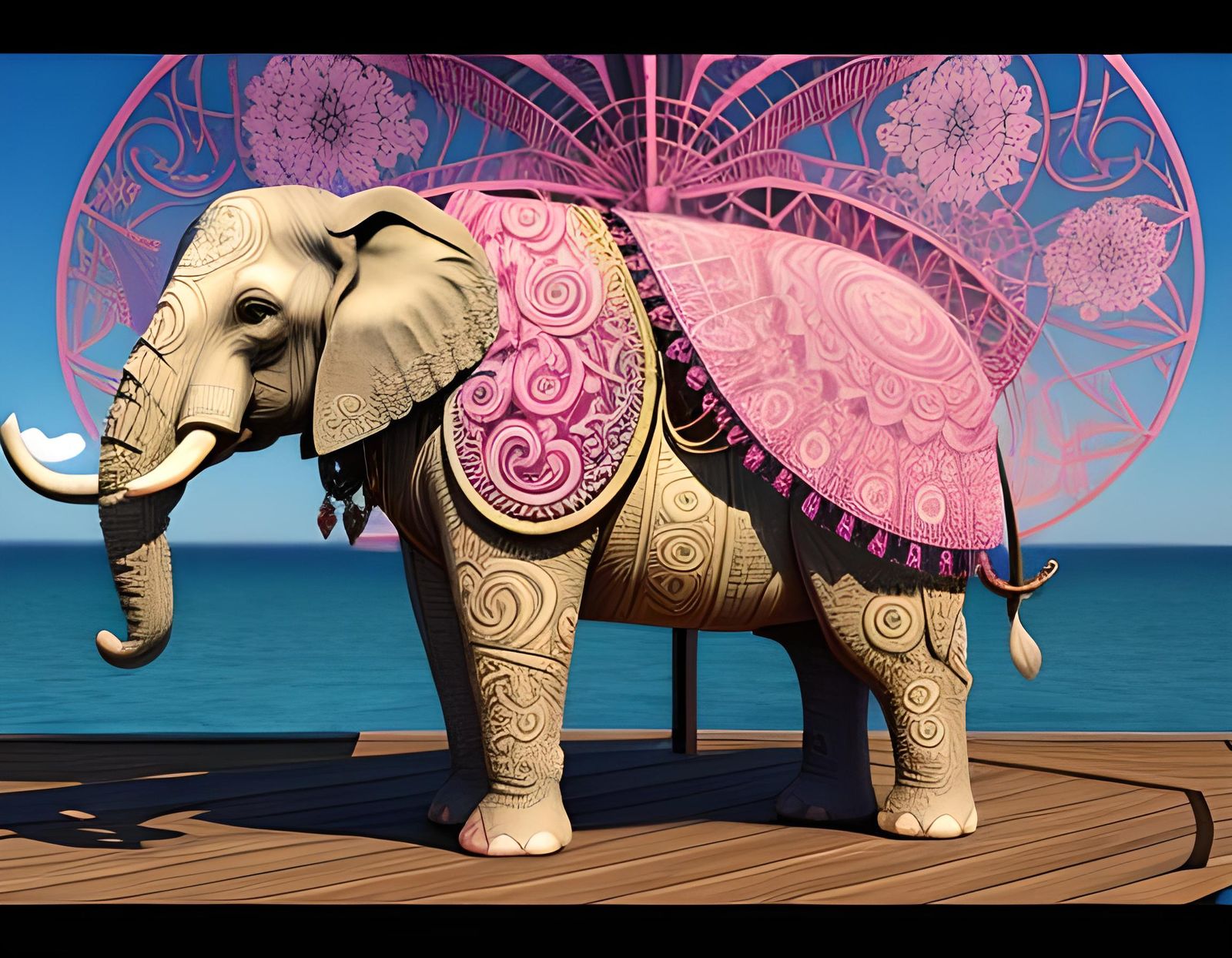 Whimsical Elephant on Sailboat Deck in Abstract Style