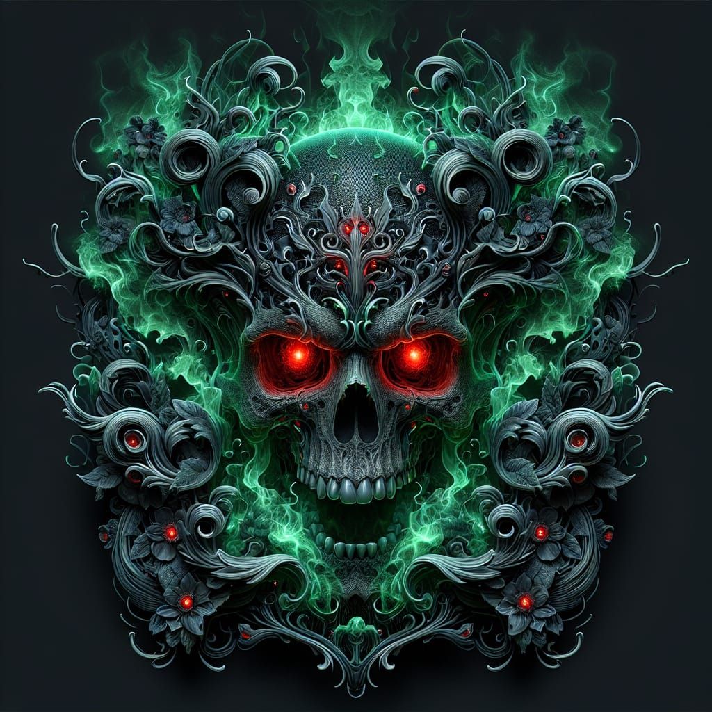 Dark Fantasy Skull with Glowing Eyes in 3D