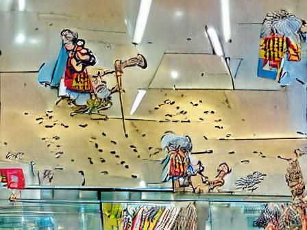 Crowded Shopping Scene in Aragones Style