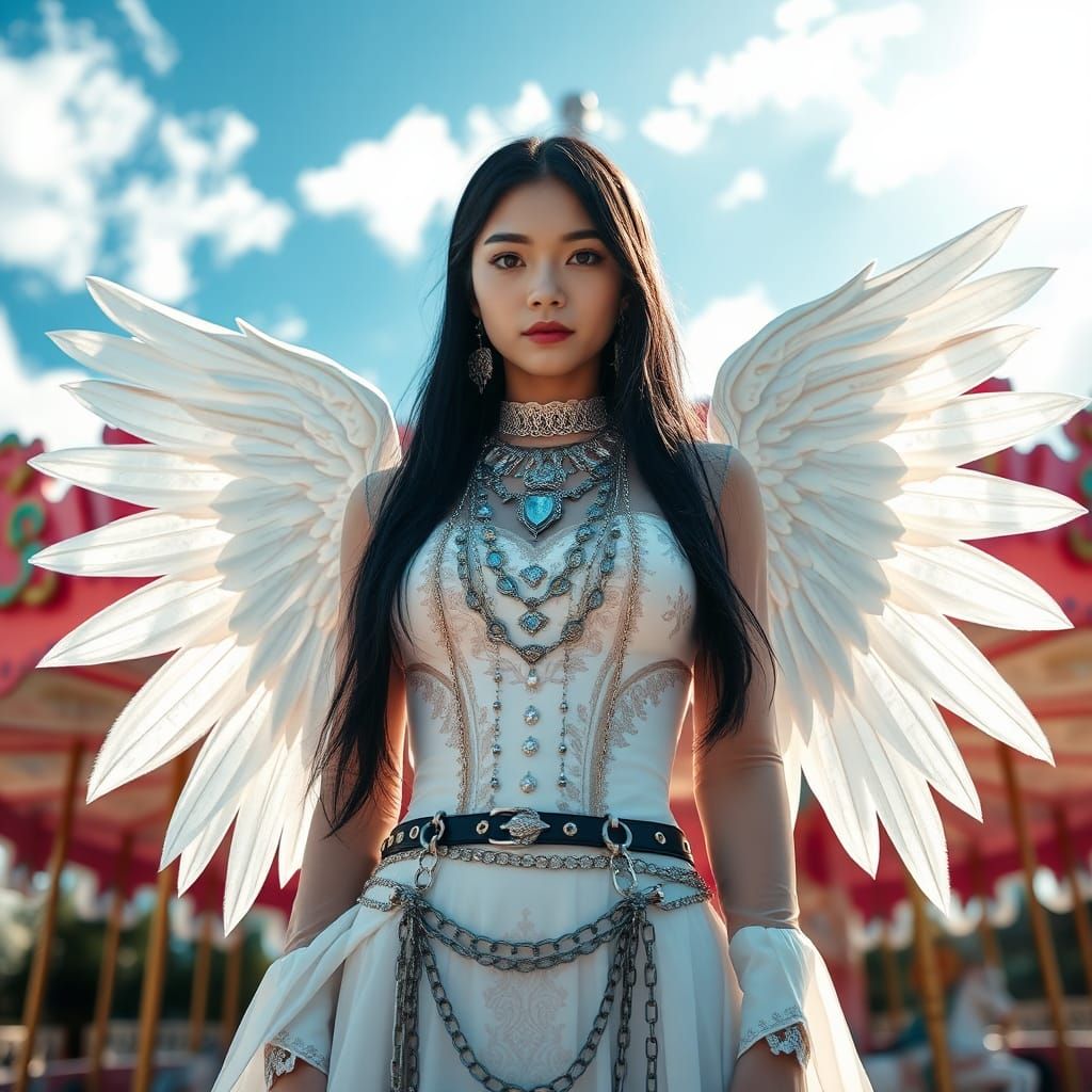 Ethereal Asian Girl with Angel Wings Portrait