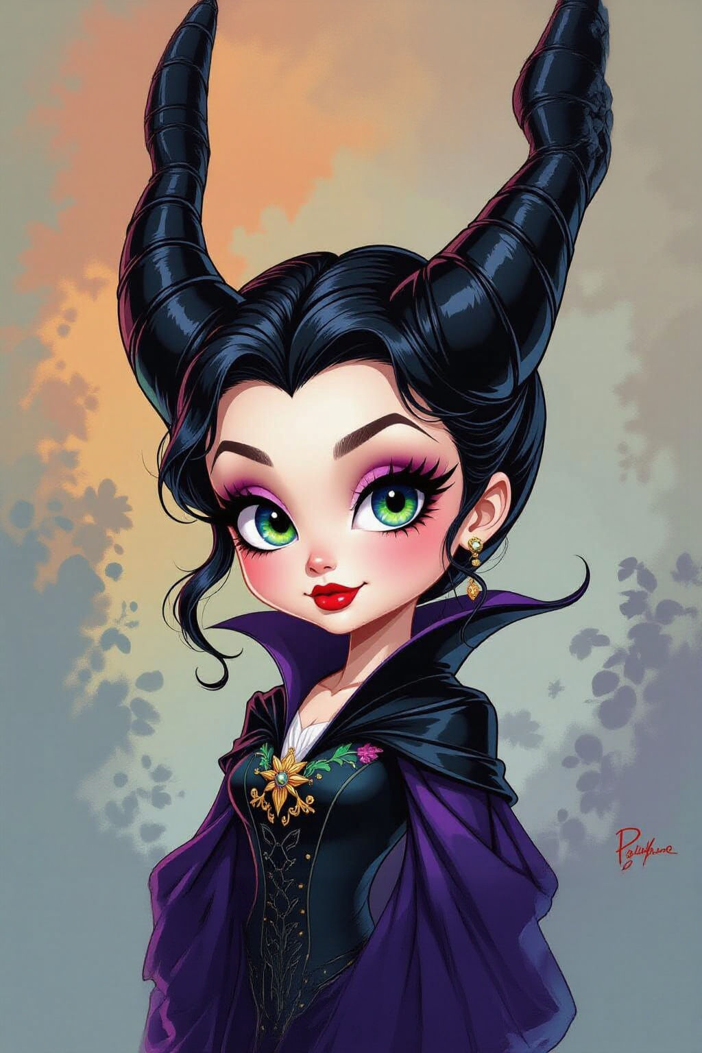 Chibi Maleficent Portrait in Polychromatic Splash Art