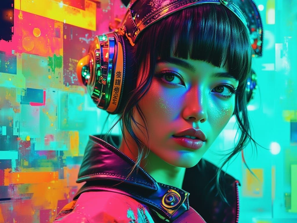 K-Pop Inspired Sailor Icon in Neon Cyberpunk Style