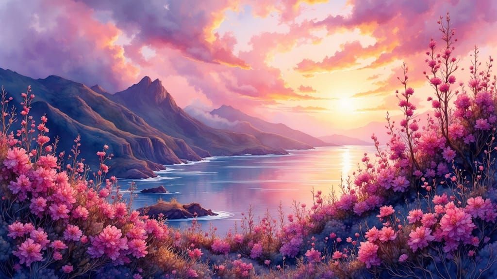 Sunrise Mountainscape with Vibrant Bushland and Ocean