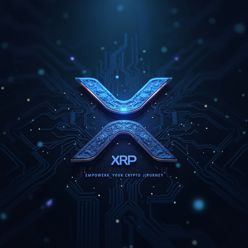 Futuristic Metallic XRP Logo with Blockchain Patterns