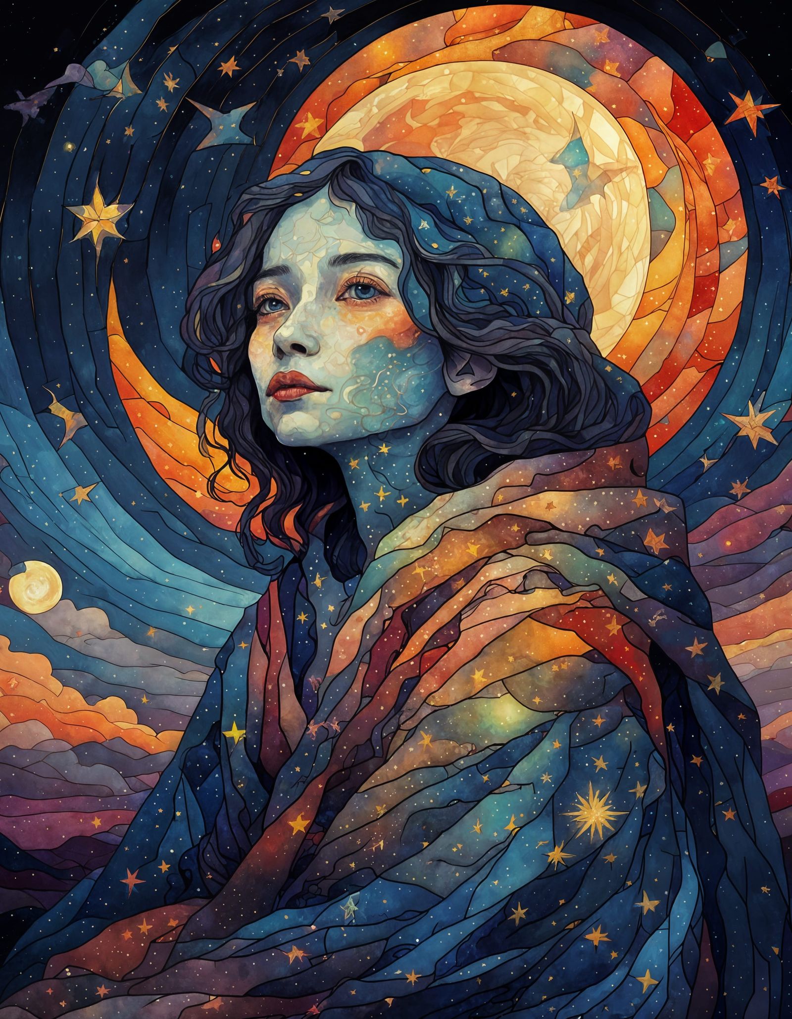 Colorful Starry Night Fantasy Illustration