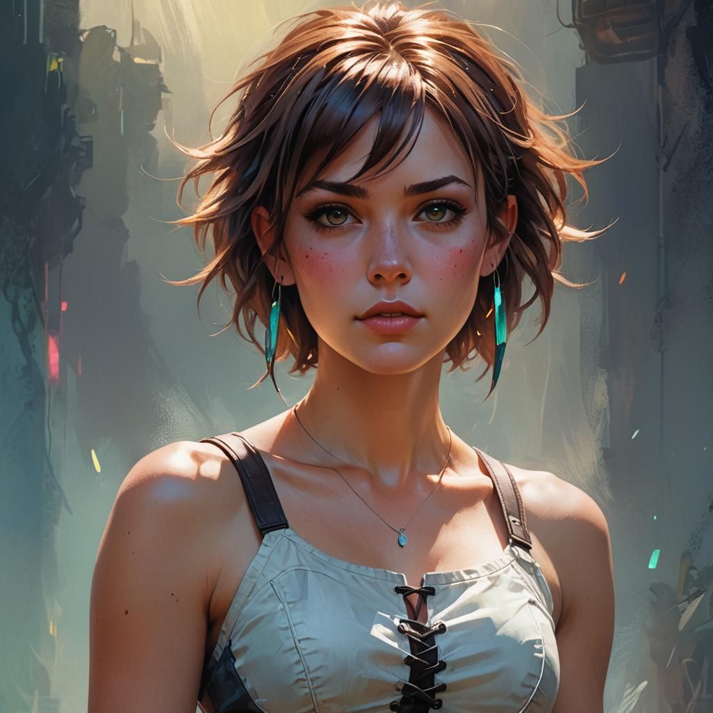 Girl in Corset with Swirling Hair, Artgerm and Rutkowski Sty...