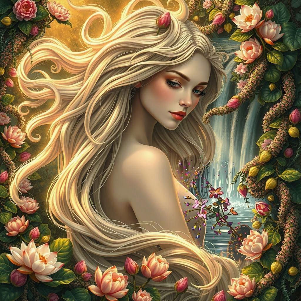 Ethereal Female Form Entwined with Nature in Vibrant Florals...