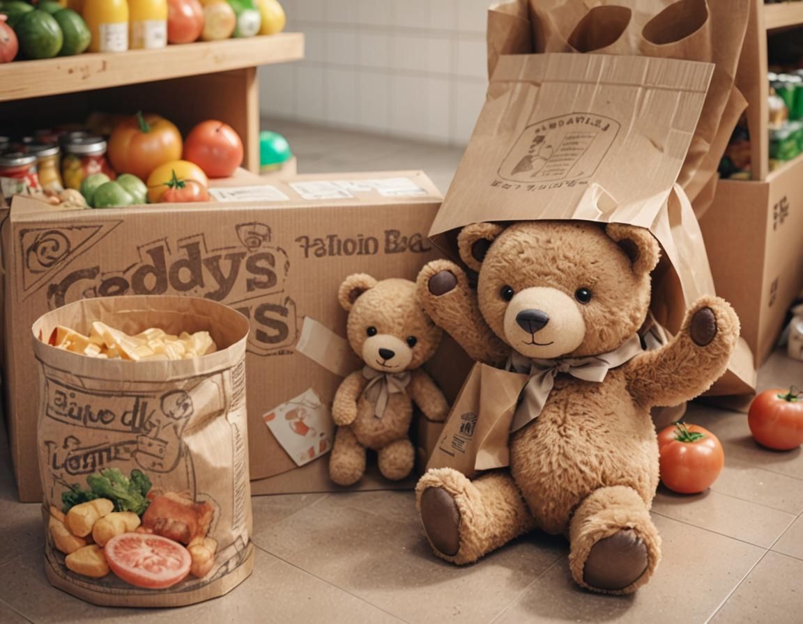 Cuddly Teddy Bear in 3D Anime Grocery Scene