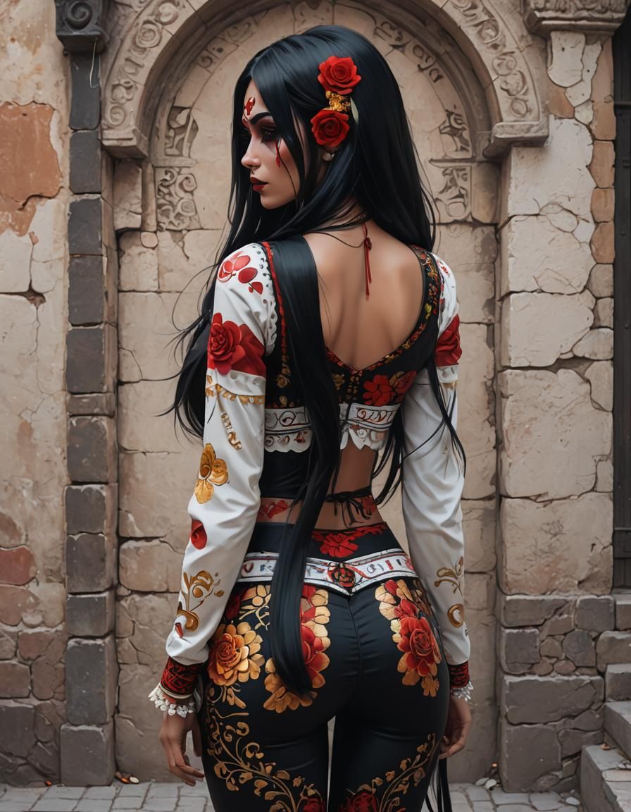 Dia de los Muertos Girl in Gothic Anime Style